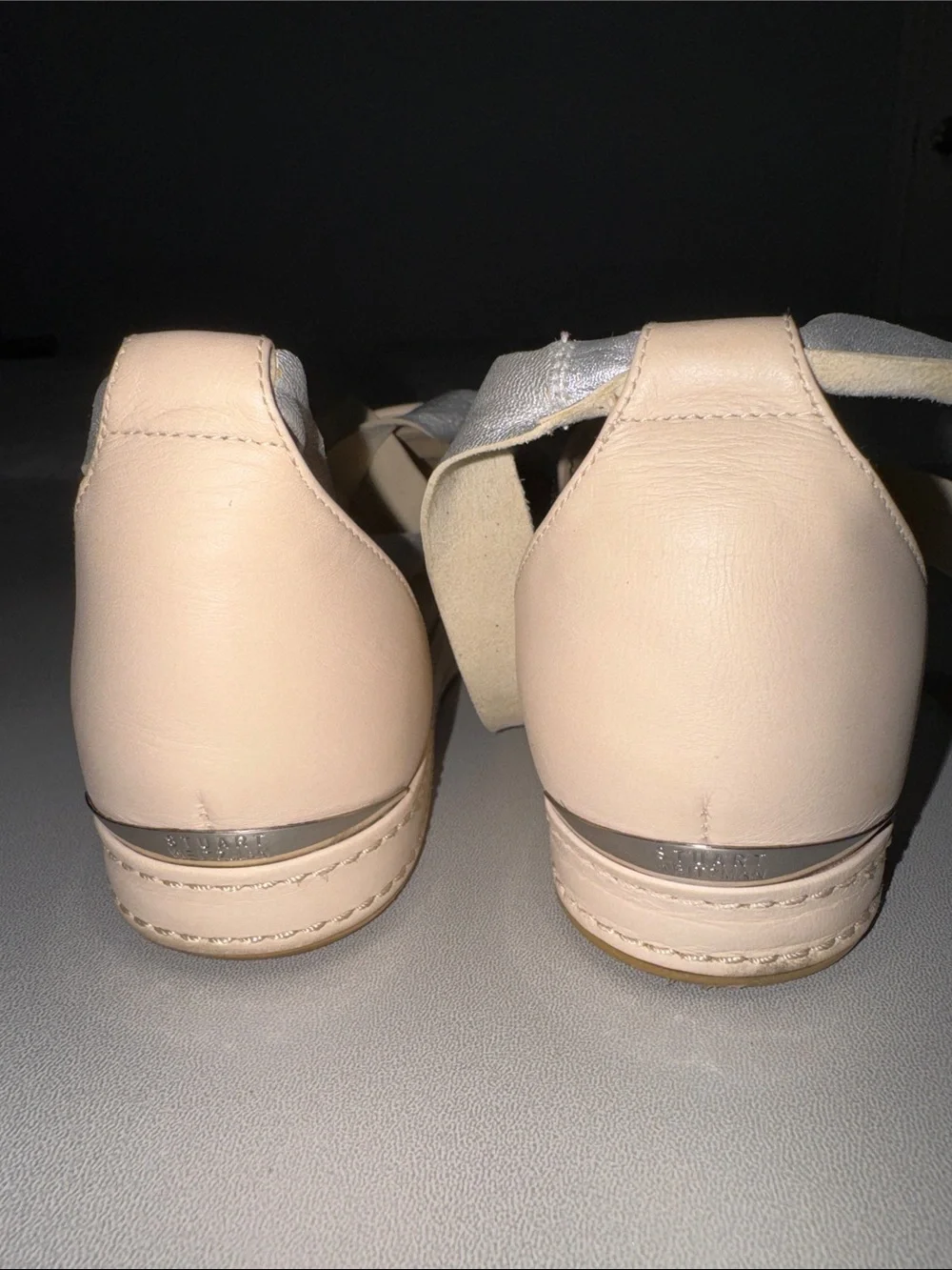 Stuart Weitzman Leather Roman Mail Armor Silver Chain Ballerina Lace Up Flats